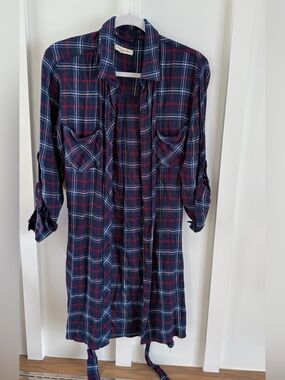 Beach Lunch Lounge Plaid Flannel Shirt Dress | Navy Red | Size XS